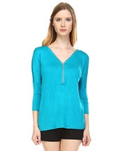 Front Zipper Back Lace Top, Teal