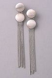 Button Fringe Dangle Earrings, Silver