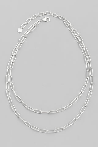 Double Chain Heart Choker Necklace Set, Silver
