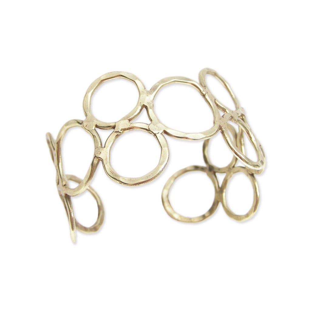 Gold Hammered Circles Cuff Bracelet