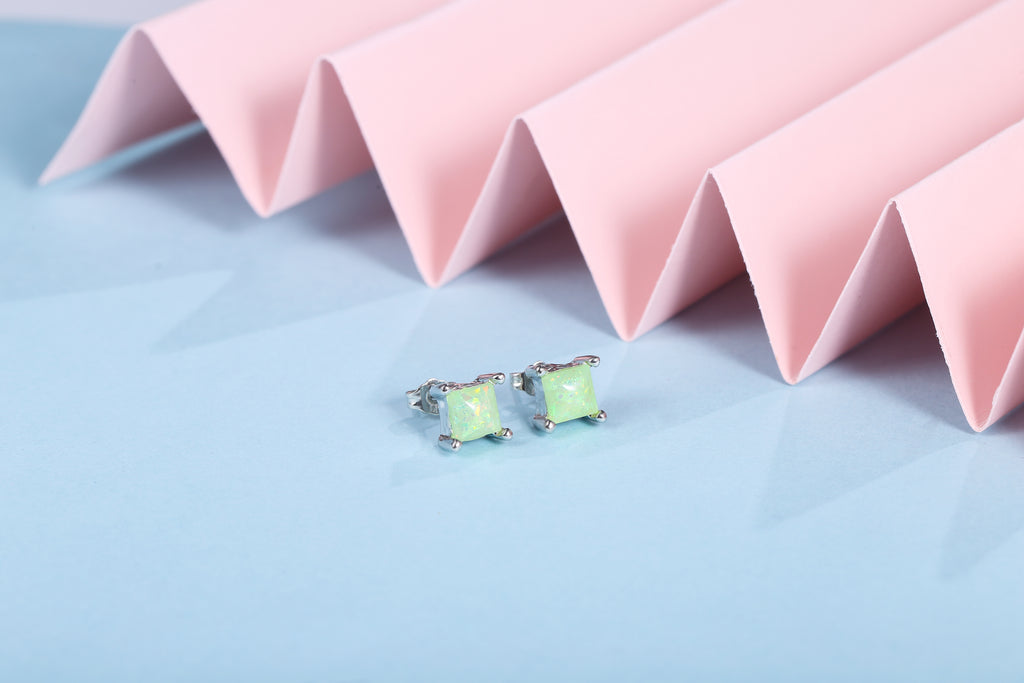 Sparkling Square Stud Earrings, Neon Green