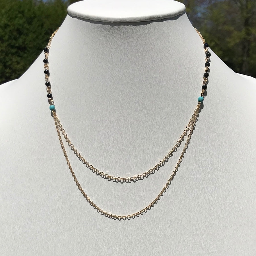 Beaded Double Chain Necklace, Gold