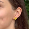 Colorful Wire Sculpted Flower Earrings, Yellow