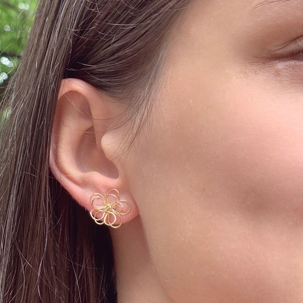 Wire Sculpted Flower Earrings, Gold Petal