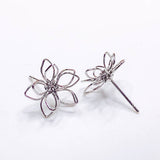 Wire Sculpted Flower Earrings, Silver Oval