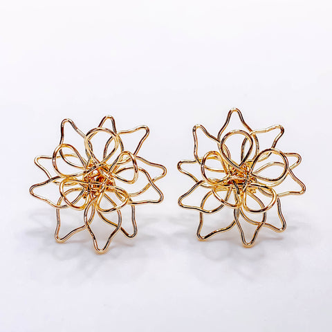Gold Lotus Flower Post Earrings