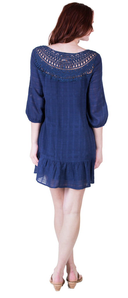 Long Sleeve Crochet Lace Dress, Navy
