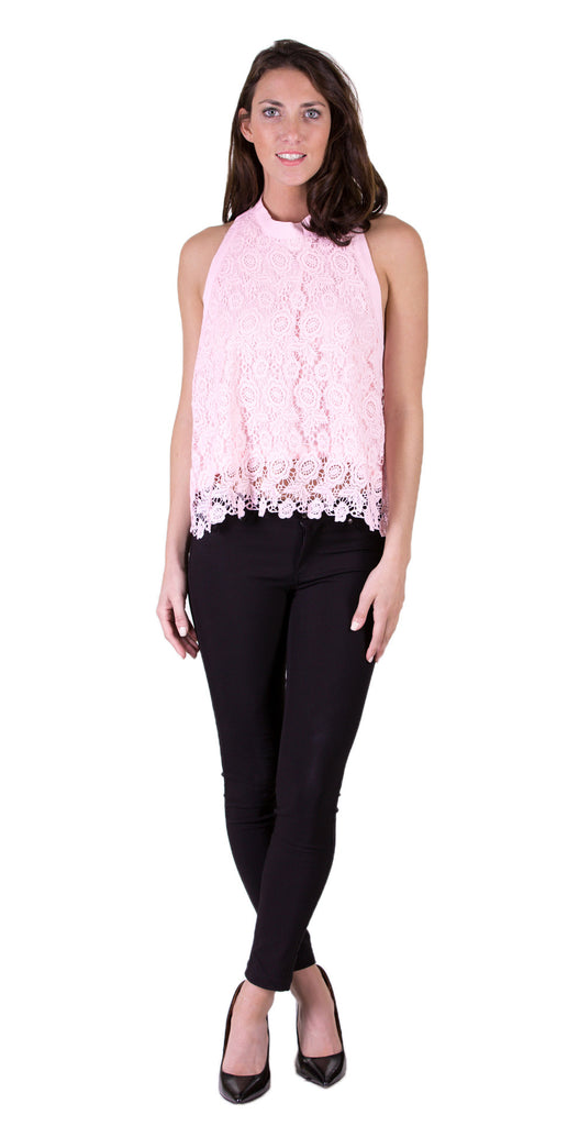 Open Back Lace Trim Lined Top, Dusty Pink
