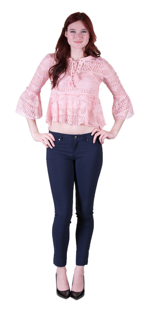 Cute Lace Top With Lining, Pink