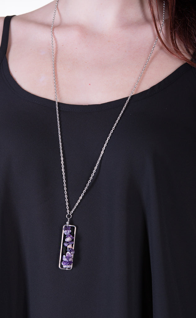 Agate Chip Bar Necklace, Purple