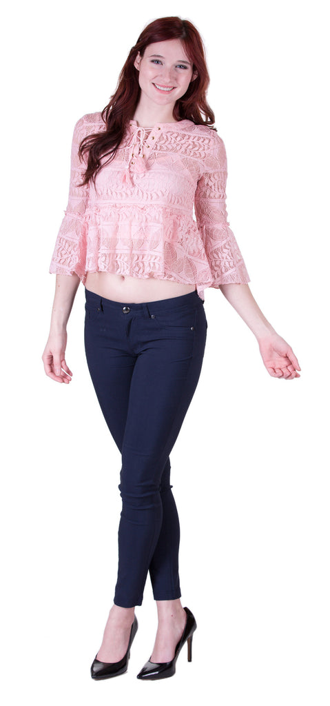 Cute Lace Top With Lining, Pink