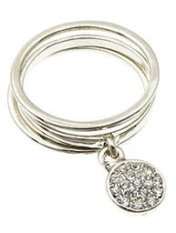 Pave Crystal Charm Ring, Silver
