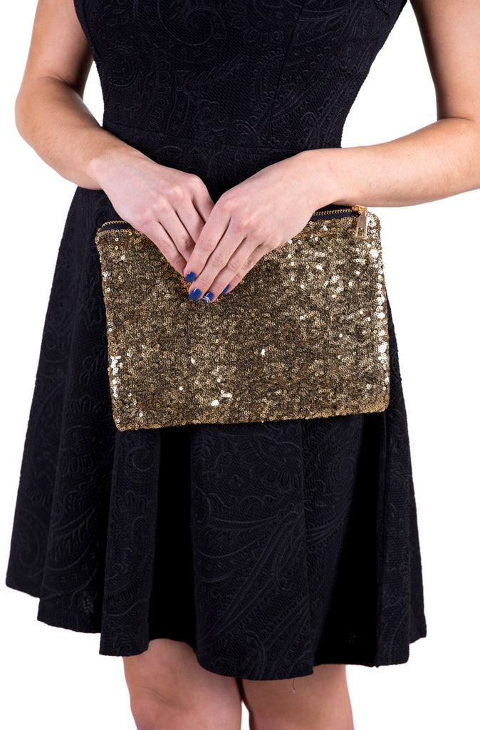 Sequin Clutch Handbag, Gold