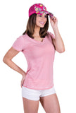 Distressed V-Neck Loose Top, Dusty Rose