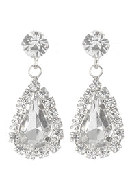 Beautiful Teardrop Glass Stone Dangle Earrings, Silver