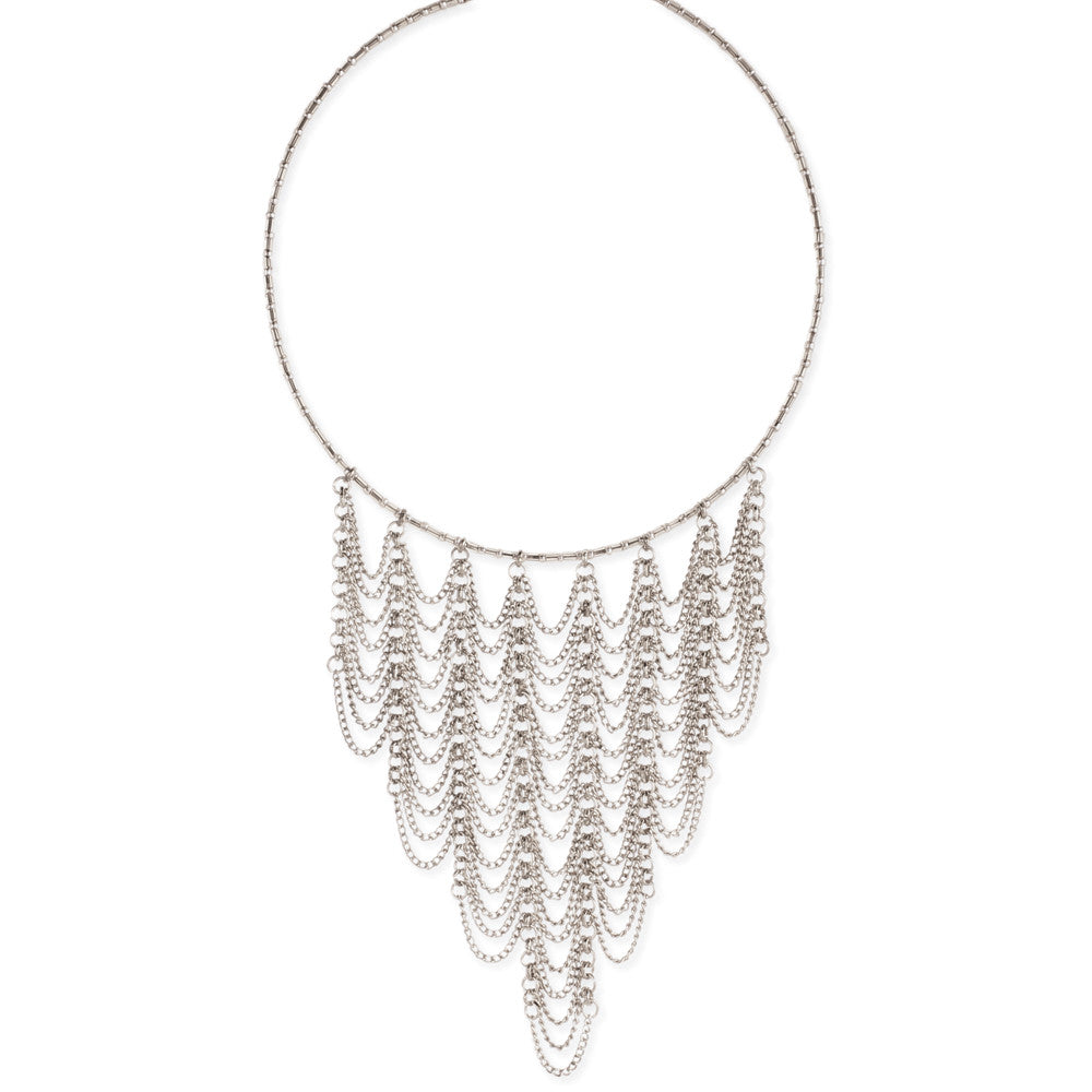 Chain Bib Collar Necklace, Silver