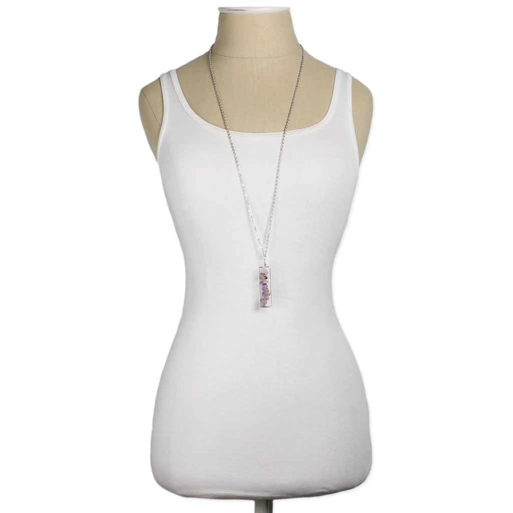 Agate Chip Bar Necklace, Pink