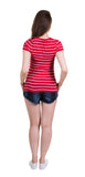 Short Sleeve Striped V-Neck Top, Red/White