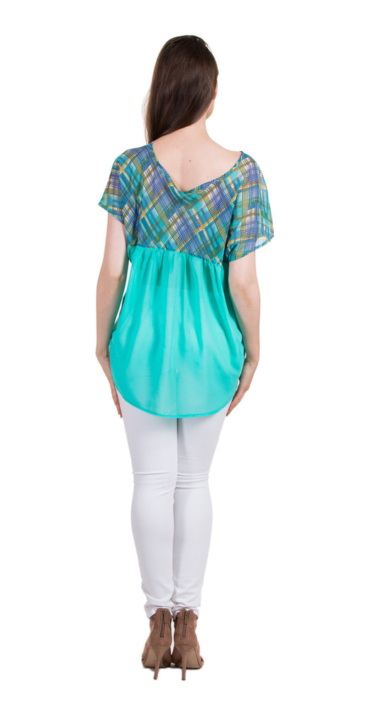 Checker Print Top With Tied Hem, Mint