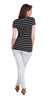 Short Sleeve Striped V-Neck Top, Black/White