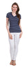 Short Sleeve Striped V-Neck Top, Navy/White