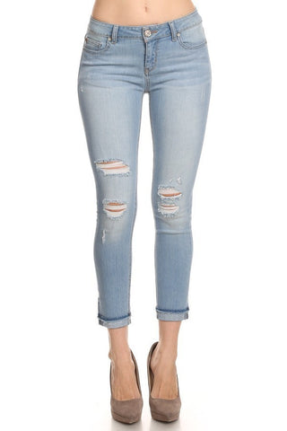 Distressed White Denim Jeans With Ripped Front