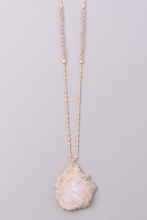 Crystal Stone Pendant Necklace, Grey