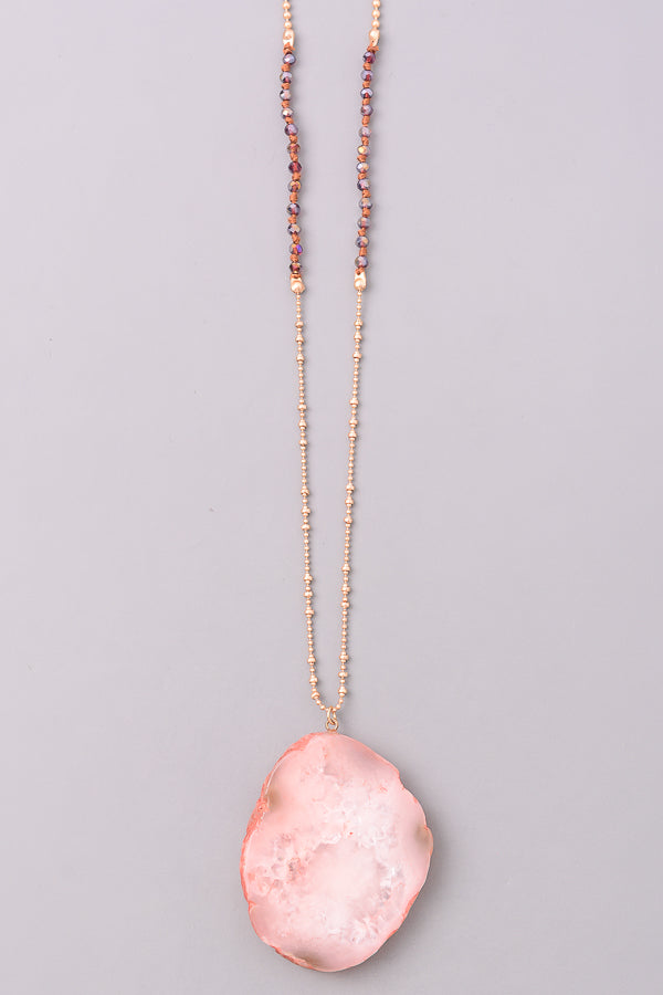 Crystal Stone Pendant Necklace, Pink