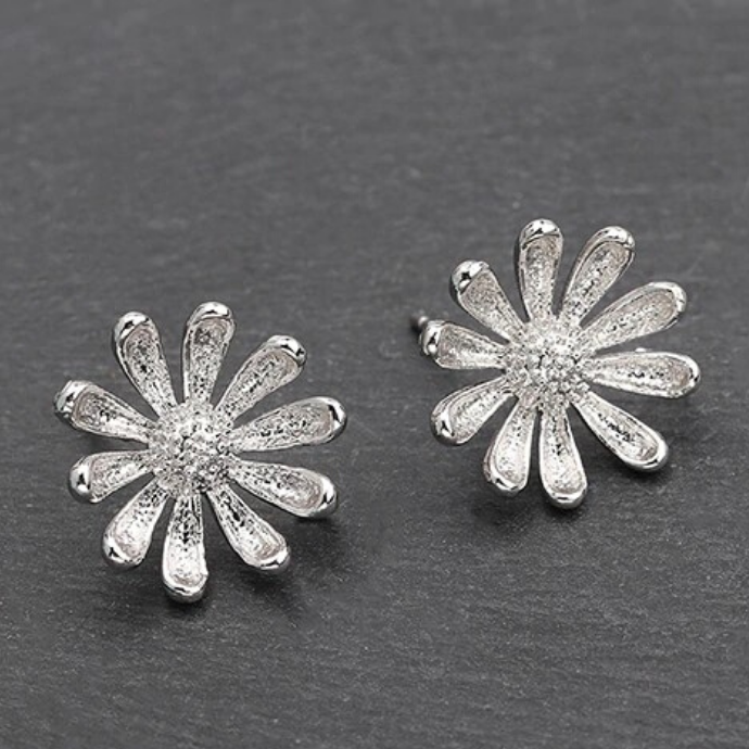 Vibrant Flower Earrings, Silver Aster