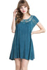 Snow-Wash Lace Trimmed Dress, Teal