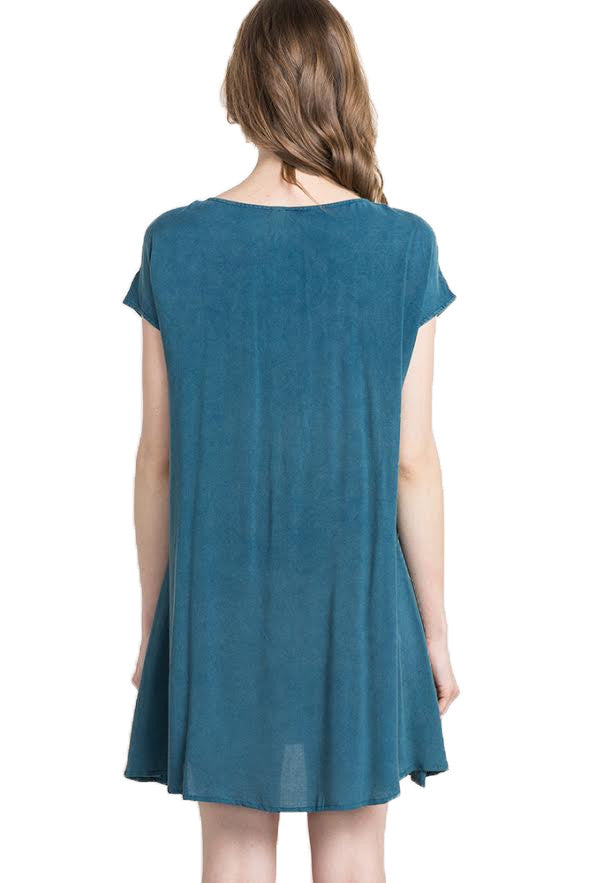 Snow-Wash Lace Trimmed Dress, Teal