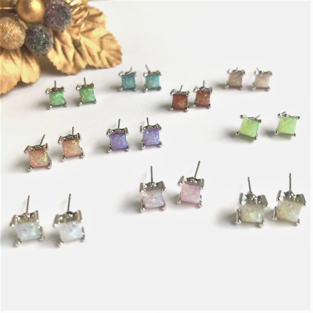 Sparkling Square Stud Earrings, Purple