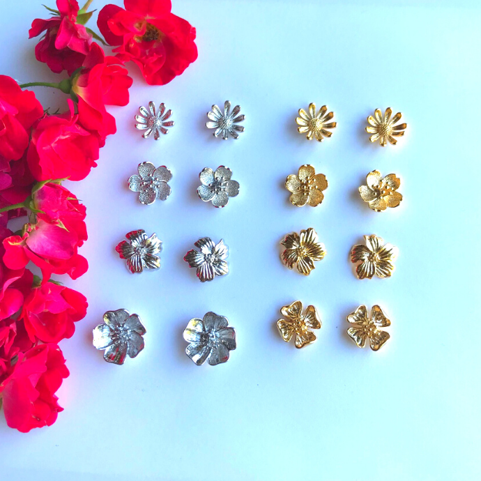 Vibrant Flower Earrings, Gold Hibiscus