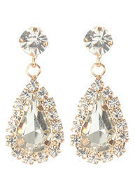 Beautiful Teardrop Glass Stone Dangle Earrings, Gold