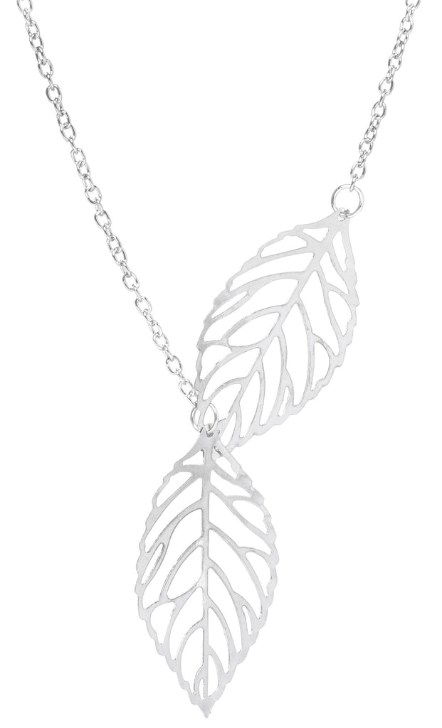 2 Leaf Chain Necklace, Silver
