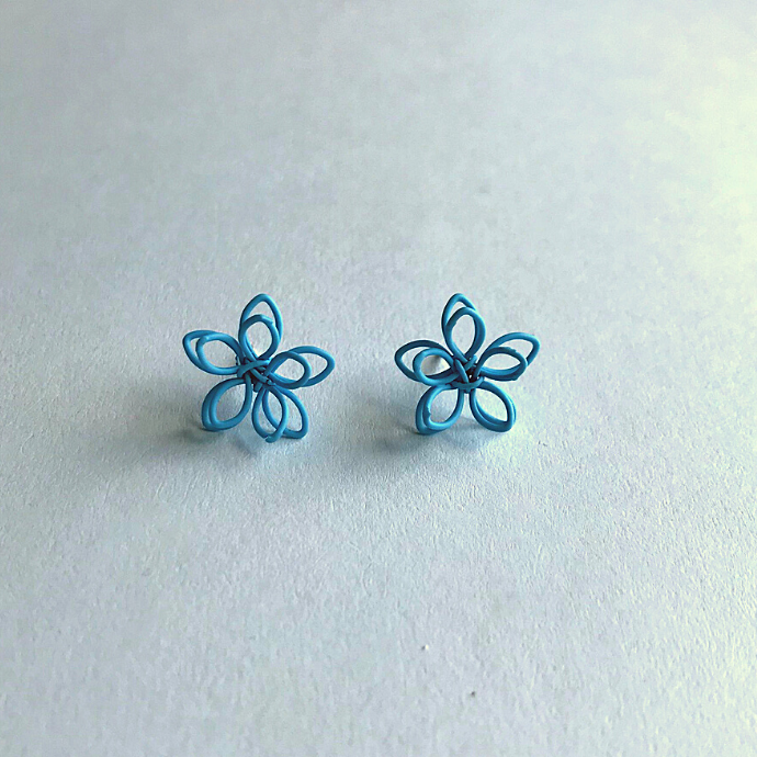 Colorful Wire Sculpted Flower Earrings, Blue