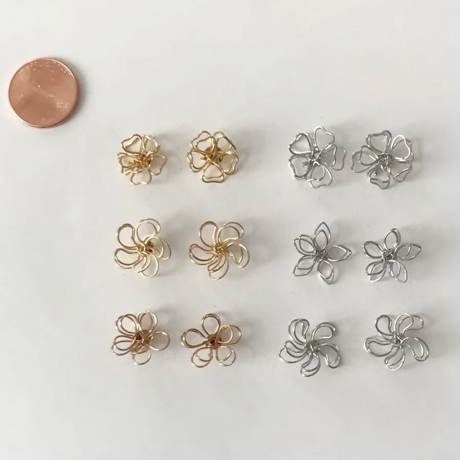 Wire Sculpted Flower Earrings, Gold Swirl