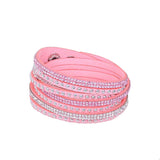 Leather Layered Crystal Rhinestone Bracelet, Pink