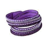 Leather Layered Crystal Rhinestone Bracelet, Purple
