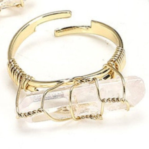 Crystal Charm Knuckle Ring, Silver