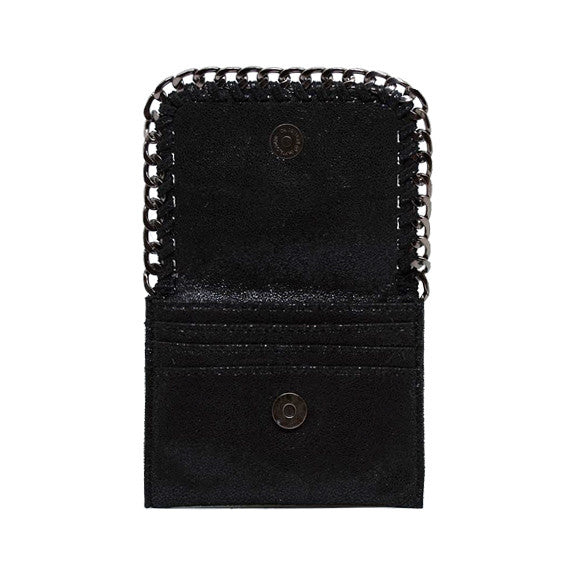 Designer Inspired Wallet With Chain Detail, Black