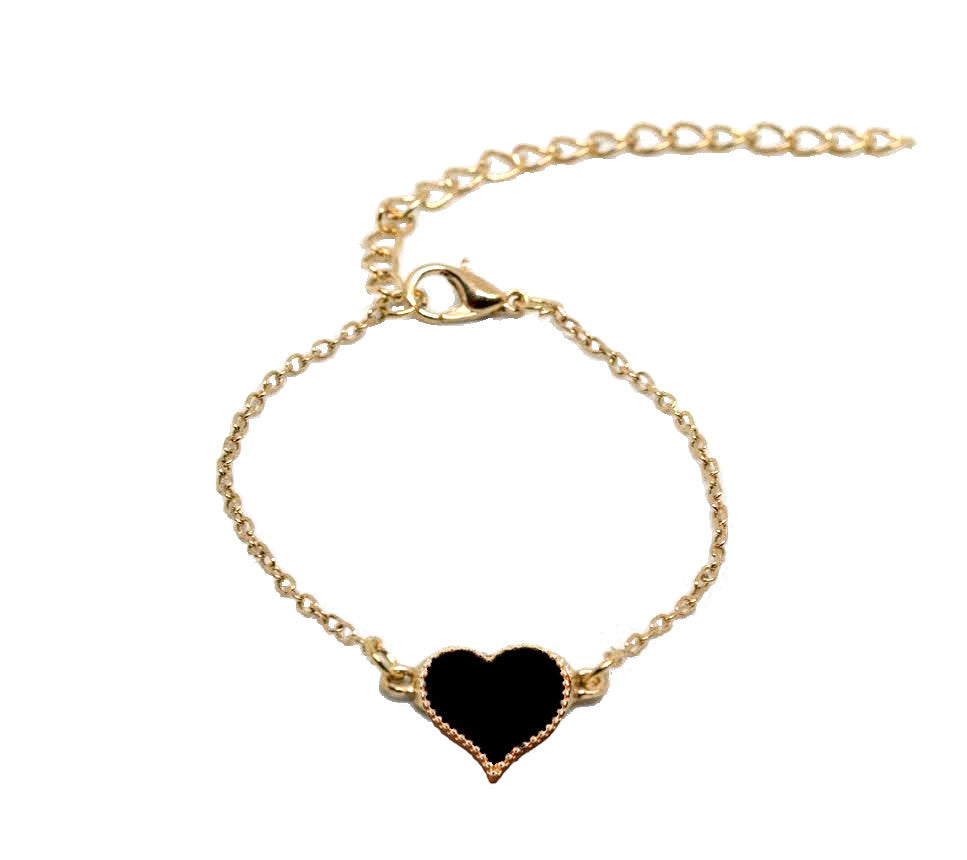 Delicate Gold Heart Bracelet, Black