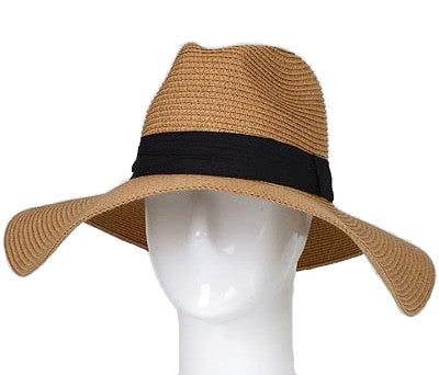 Straw Hat With Wide Band, Black