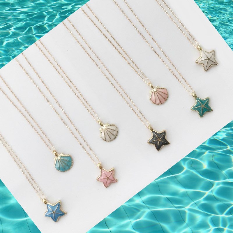 Enamel Charm Necklace, Pink Starfish