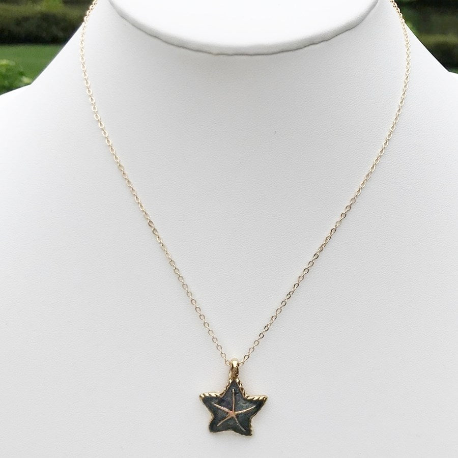 Enamel Charm Necklace, Black Starfish