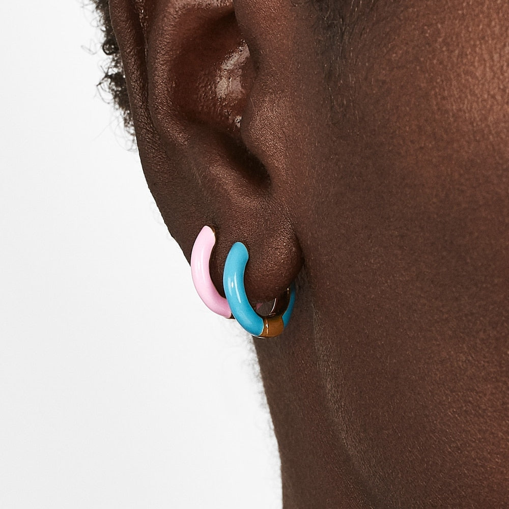 Small Hoop Enamel Earrings, Turquoise