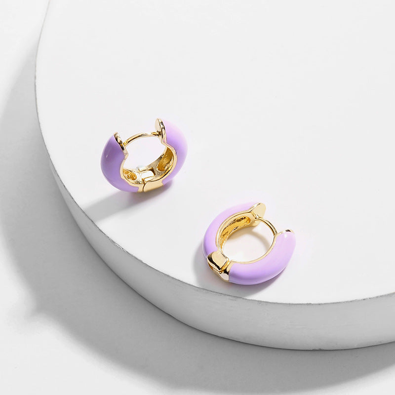 Small Hoop Enamel Earrings, Purple