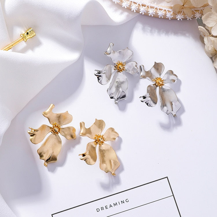 Beautiful Bold Flower Earrings, Gold