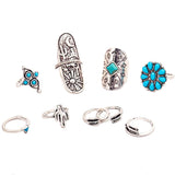Turquoise and Silver 9 Piece Ring Set