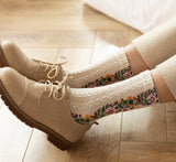 Pretty Floral Socks, White